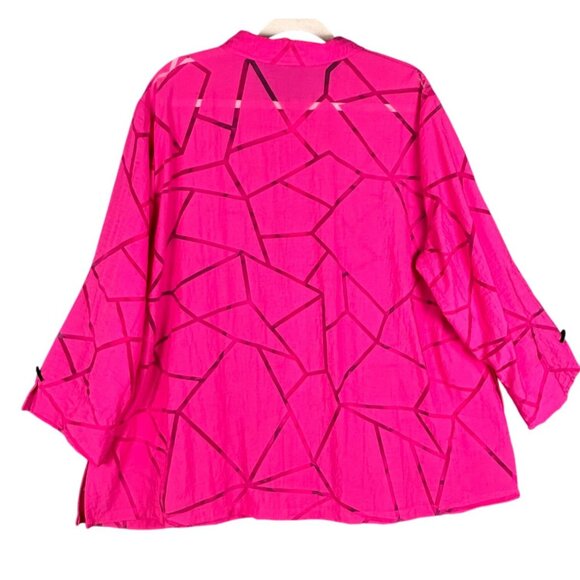 Ali Miles Pink Geometric Button Up Top Shacket 2X Artsy Lagenlook Pockets - Picture 4 of 11